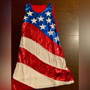 Red, white, and blue front sequence mini dress women’s Sz L